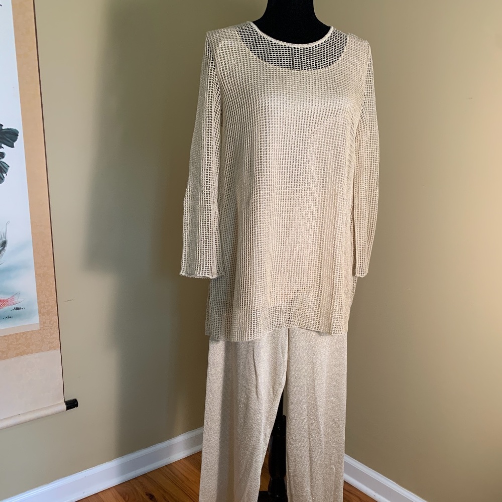 Salvatore Ferragamo Gold Knit and Mesh Pant Set